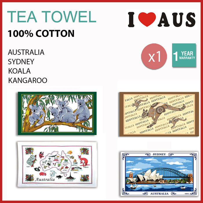 Australian Souvenir Tea Towels 100% Cotton Linen Weave Map Koala Aussie Gift AU