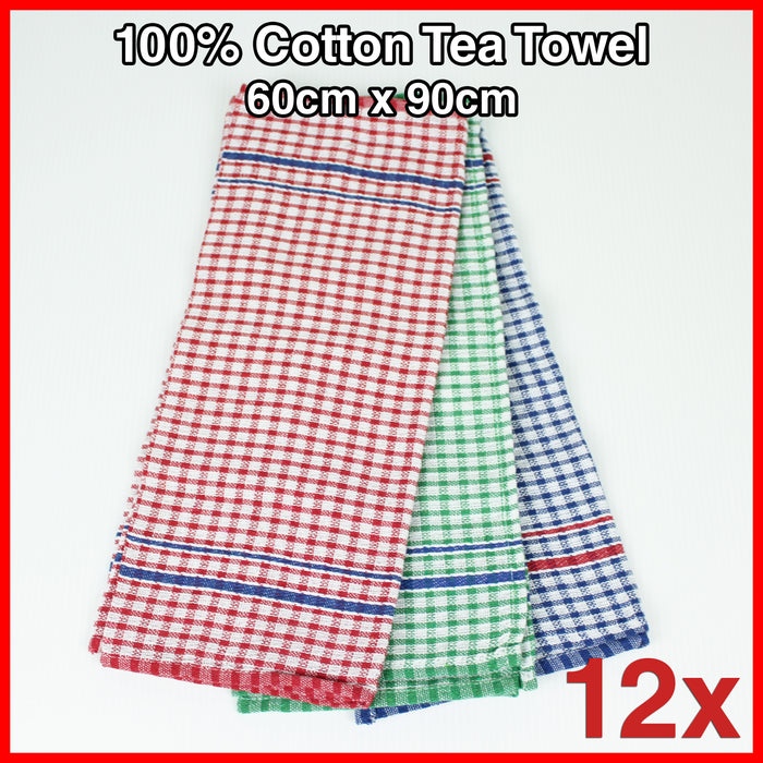 Bulk Tea Towel Hand Teatowels Towels 100% Cotton Hotel Kitchen Linen - 12 Pack
