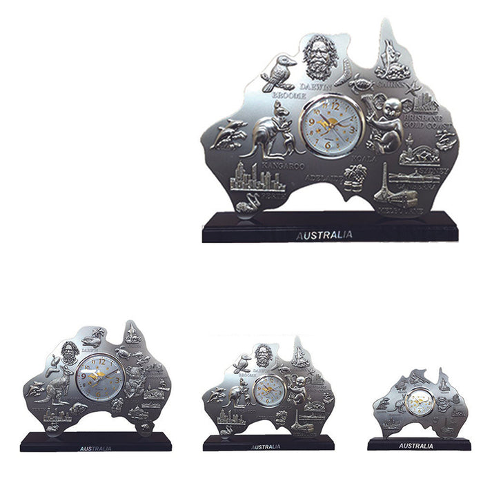 Australian Souvenirs Map Clock Movement Bedside Silver Aussie Gift Bulk Large