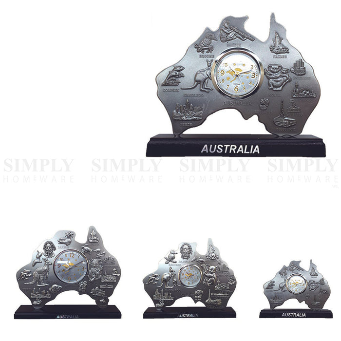 Australian Souvenirs Map Clock Movement Bedside Silver Aussie Gift Bulk Small