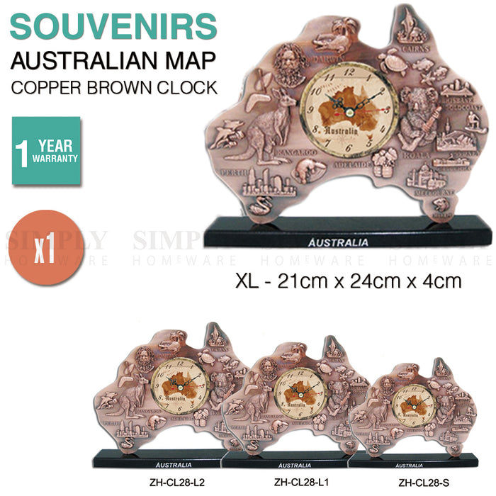 Australian Souvenirs Map Clock Movement Bedside Copper Aussie Gift Bulk XLarge - Simply Homeware