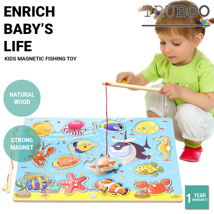 Truboo Kids Magnetic Fishing Toy Children Wooden Puzzle Game Set Toddlers 2 3 4