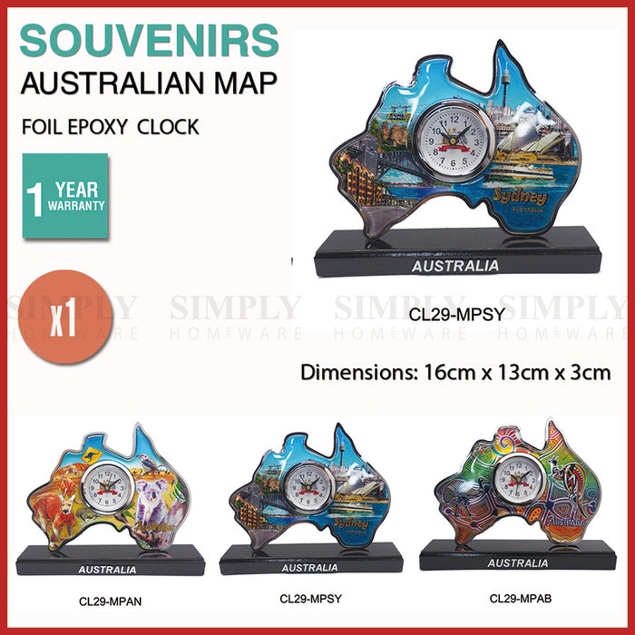 Australian Souvenirs Map Clock Movement Beside Foil Epoxy Aussie Gift Bulk AU - Simply Homeware