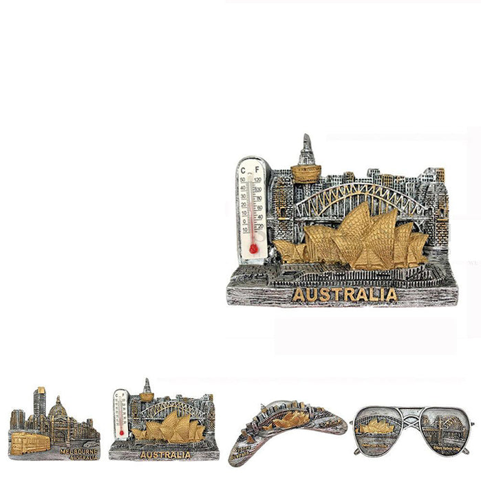 2x Australian Souvenirs Fridge Magnets Sydney Melbourne Thermometer Aussie Gift