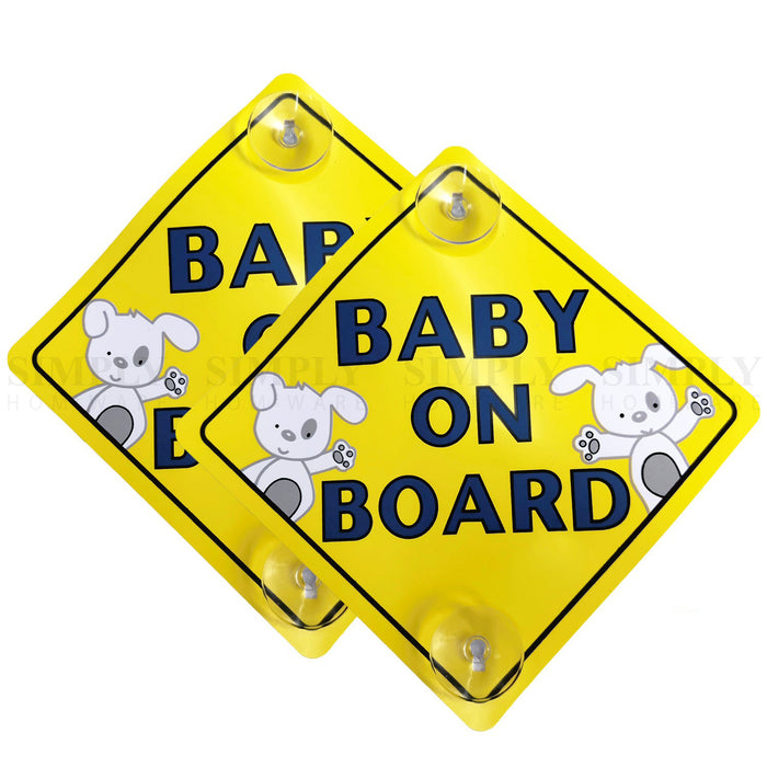 2x Baby on Board Car Sign Suction Cup Decal Yellow Kids Family Safety In Sticker