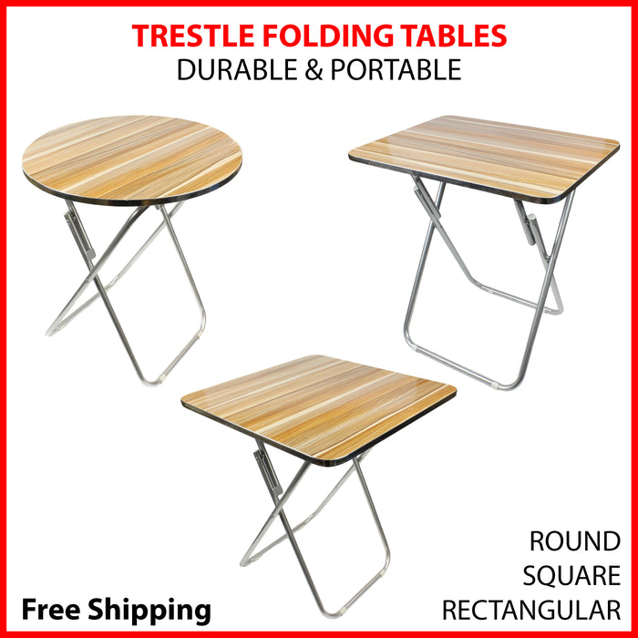 Round Folding Table Trestle Portable Foldable Camping Picnic Square Rectangular
