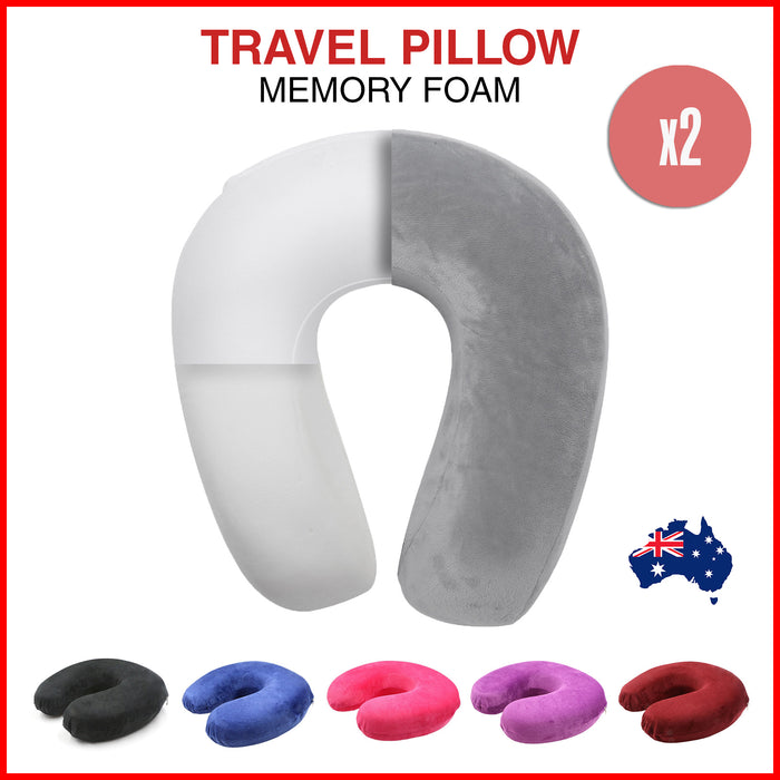 2x Travel Neck Pillow Memory Plane Cushion Airplane Support U Shaped Washable