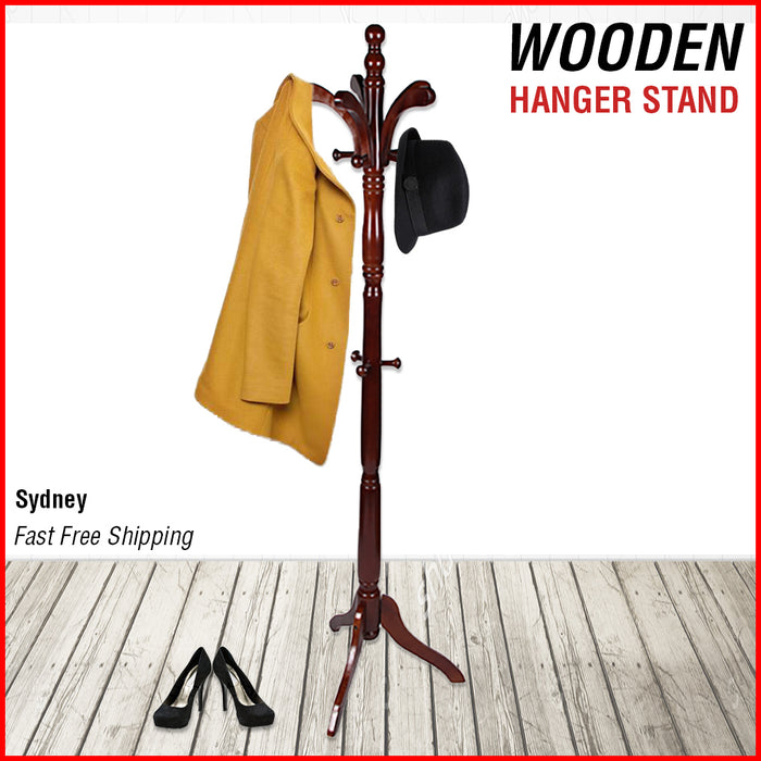 Wooden Coat Stand Rack Clothes Hanger Hat Tree Vintage Jacket Bag Umbrella Hook