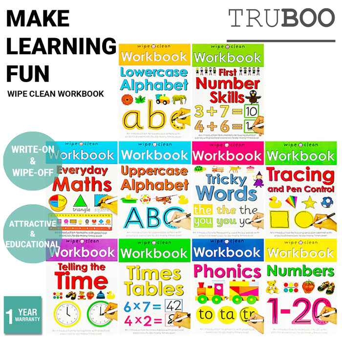 Truboo Wipe Clean Workbook Kids Toddlers Preschool Letter Learning 4/10Pcs Set