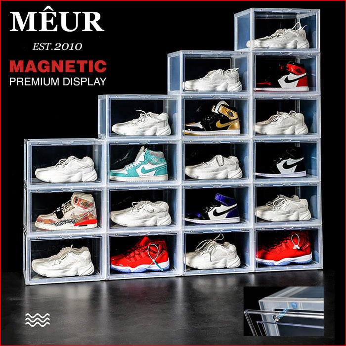 Meur Sneaker Display Cases Magnetic Shoe Box Storage Stackable Clear Rack Cubes