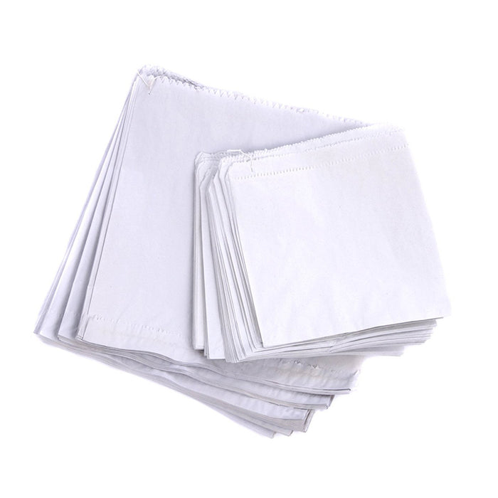 500x 1W 2W Paper Bags White Flat Sandwich Pie Take Away Takeaway Lolly String 3F