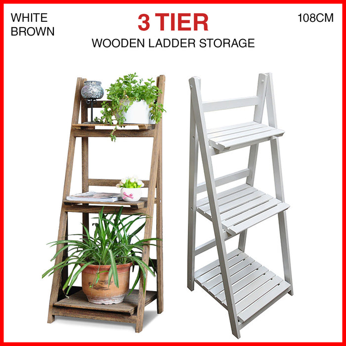 Wooden Ladder Shelf 3 Tier Plant Flower Storage Shelves Multi CD Book Folding