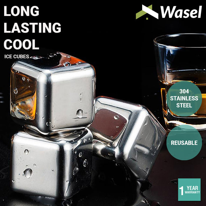 4/8 Pcs Wasel Stainless Steel Ice Cubes Whiskey Wine Stones Reusable Cooler