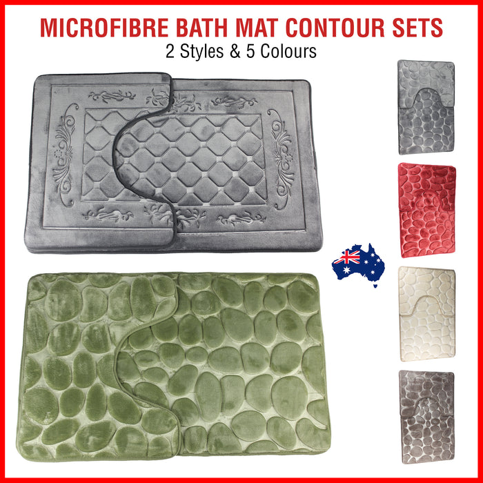 Microfibre Bath Mat Set Non Slip Rug Bathmat Toilet Shower Bathroom Anti Contour
