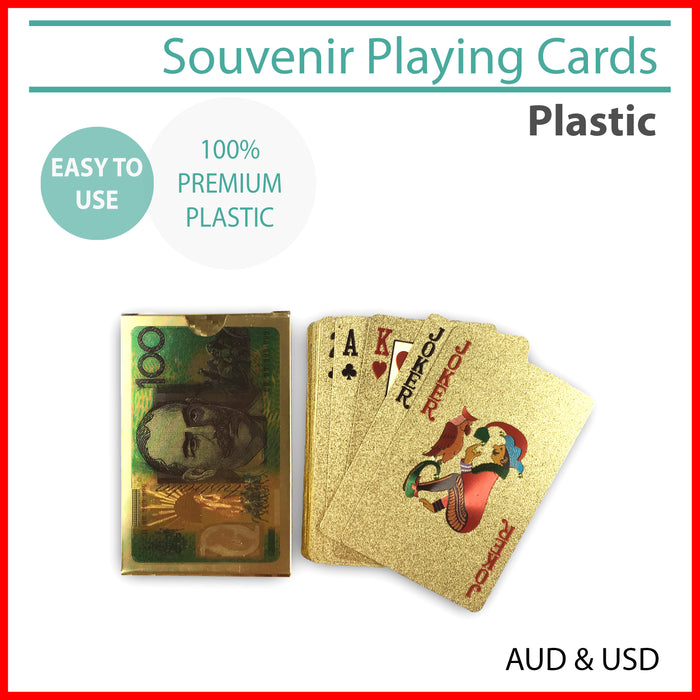 Playing Cards Gold Plastic Decks Card Games Souvenir Deck Australian & US Dollar