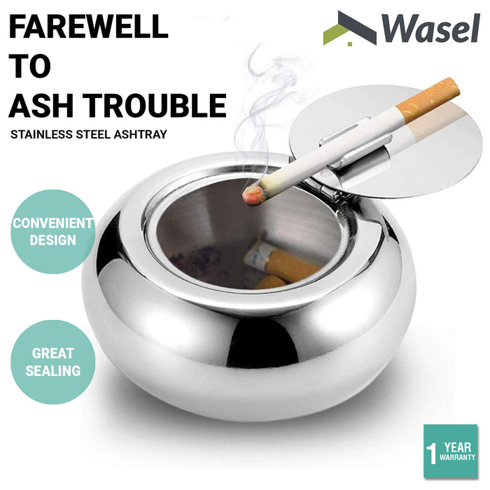 Wasel Stainless Steel Ashtray Cigarette Smoking Lidded Case Windproof Ash Holder