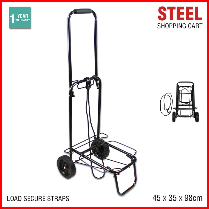 Shopping Cart Steel Trolley Carts Bag Foldable Luggage Wheels Folding Basket