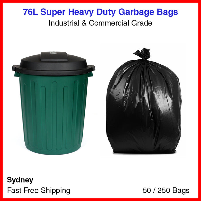 76L Garbage Bags Heavy Duty Kitchen Rubbish Bin Liners Large Plastic Bags Black
