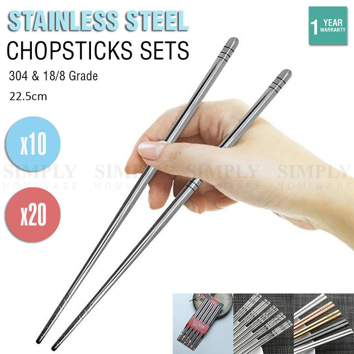 Stainless Steel Chopsticks 304 Set Bulk Silver Metal Korean Asian Japanese Gift