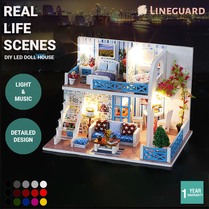 Lineguard DIY LED Doll House Mini Home Music Lighting Miniature Furniture Kit