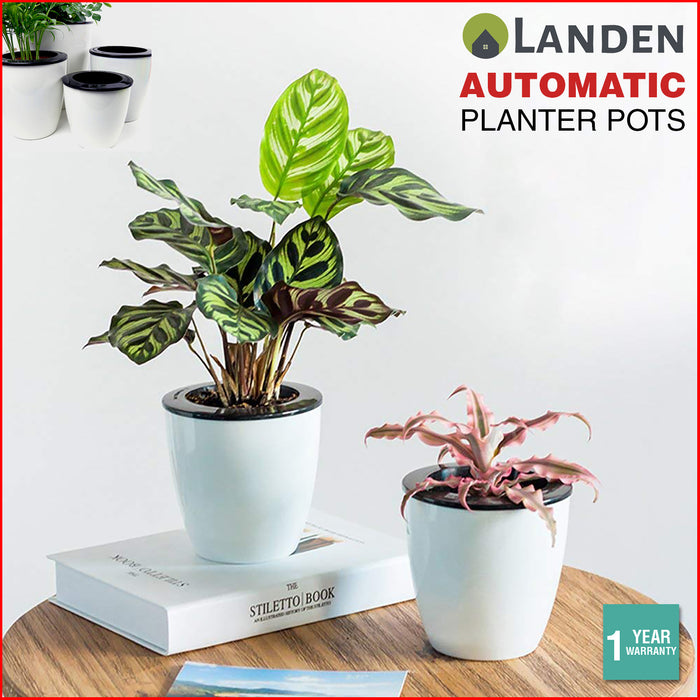 1/6x Landen Self Watering Plant Pots White Planters Bulk Plastic Large Saucer Tr