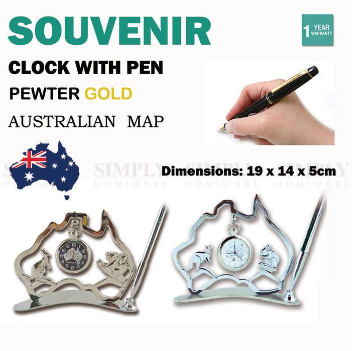 Australian Souvenirs Map Clock Pen Movement Beside Gold Aussie Gift Bulk - Simply Homeware