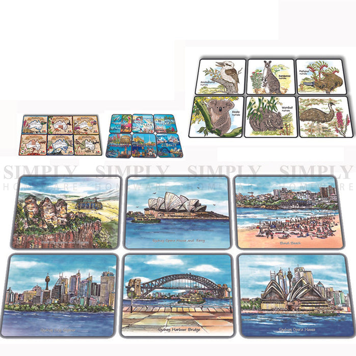 Australian Souvenirs Artistic Souvenir Wooden Coasters Gift Box Set of 6 Aussie