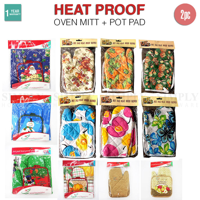 Oven Mitts Gloves Pot Holder Set Heat Proof Resistant BBQ Cooking Double Cotton - Simply Homeware