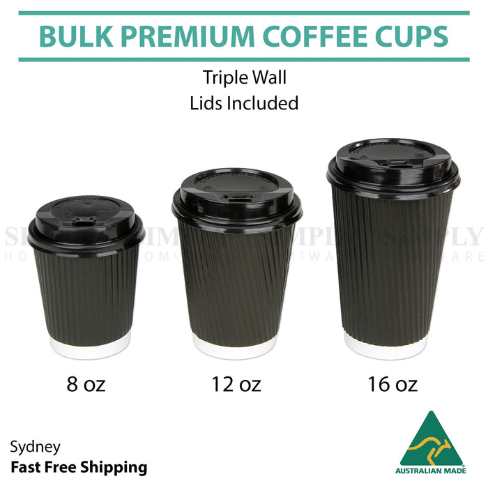 Disposable Coffee Cups 8oz 12oz 16oz Takeaway Paper Triple Wall Take Away Bulk - Simply Homeware
