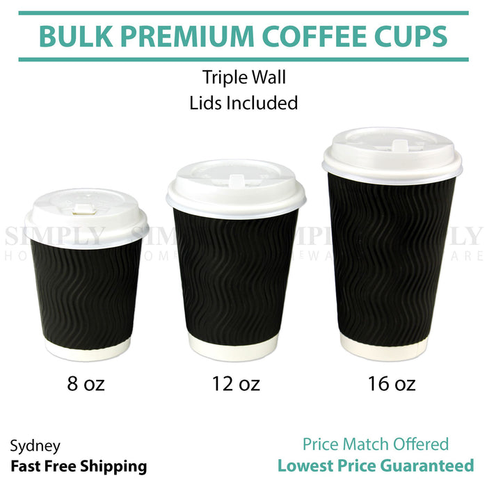 Disposable Coffee Cups 4oz 8oz 12oz 16oz Takeaway Paper Triple Wall Drink Bulk - Simply Homeware