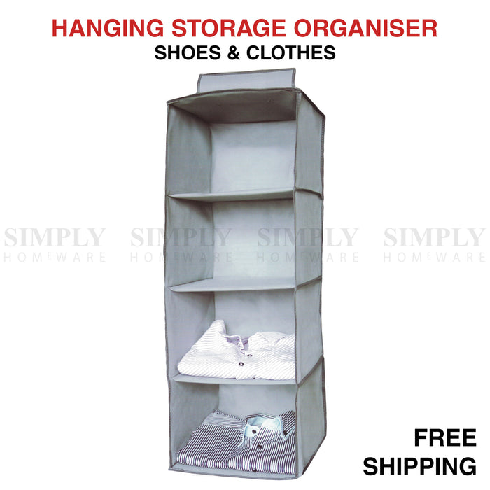 Hanging Clothes Shirt Storage Organiser Shelf Cabinet Wardrobe Closet Hanger - Simply Homeware