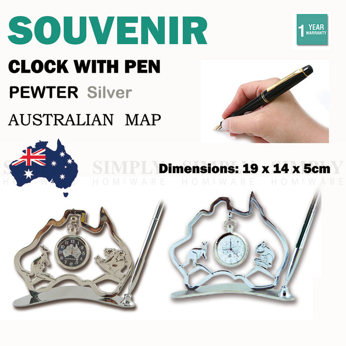 Australian Souvenirs Map Clock Pen Movement Beside Silver Aussie Gift Bulk - Simply Homeware