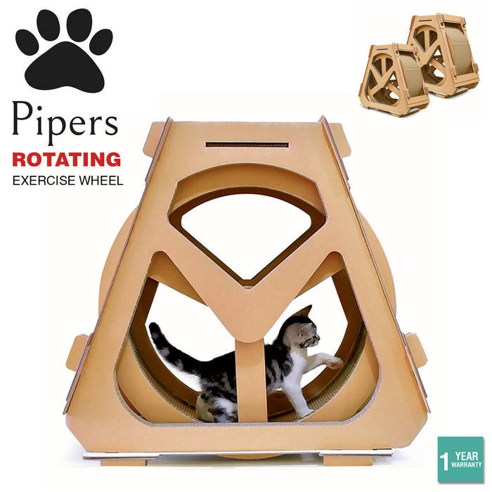 Pipers Cat Exercise Wheel Cardboard Scratching Post Play House Treadmill Running