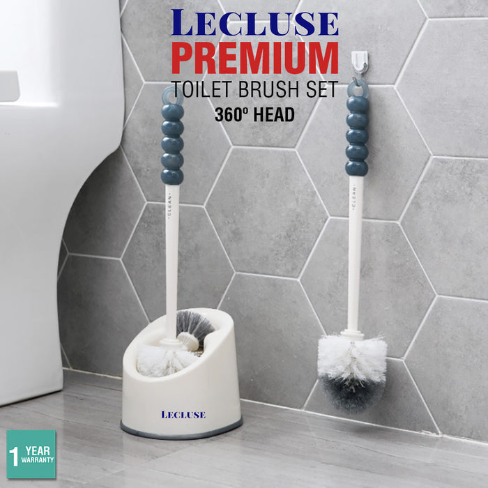 Toilet Brush Holder Set Tilted Head Bathroom Cleaning Brushes Accessories White