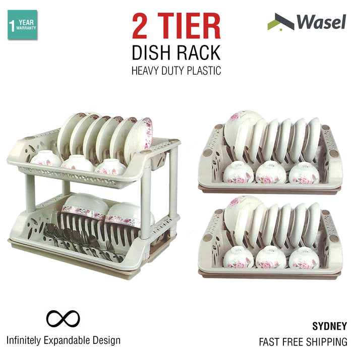 2 Tier Dish Rack Plastic Drainer Kitchen Plate Drying Cutlery Holder Tray Dryer