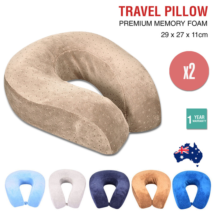 2x Travel Neck Pillow Memory Airplane U Shaped Cushion Support Plane Washable