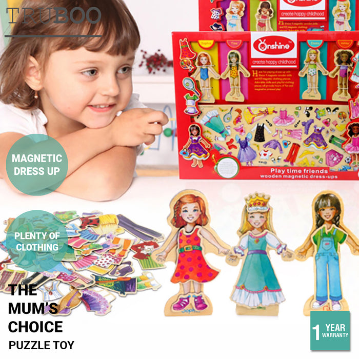 Truboo Kids Magnetic Dress Up Toy Educational Clothing Puzzle Set DIY For Girls