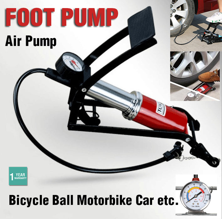 Foot Pump Inflater Tire Air Ball Bicycle Motorbike Car Portable High Pressure AU