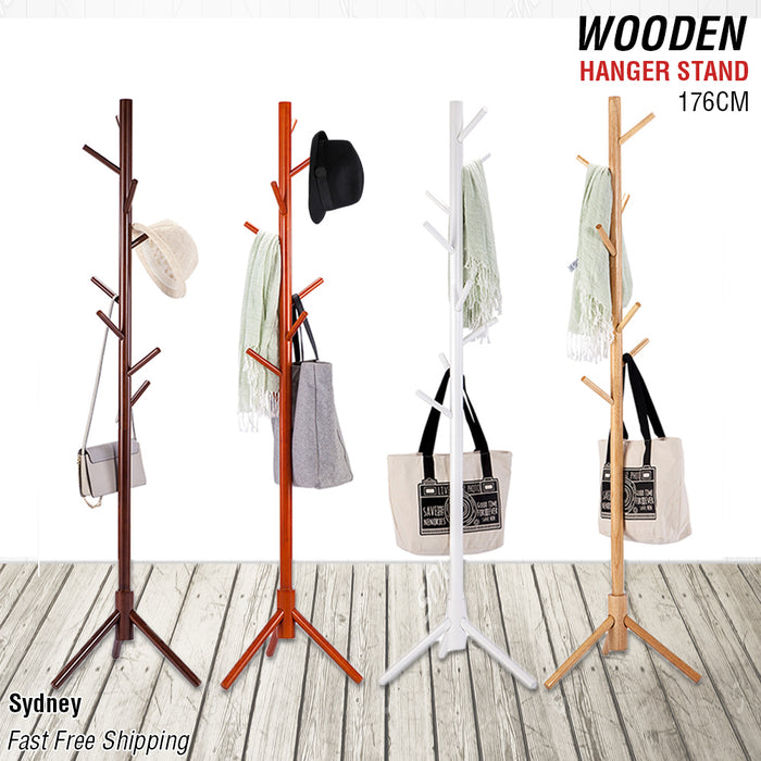 Wooden Coat Stand Rack Clothes Hanger Hat Tree White Jacket Bag Umbrella Hook