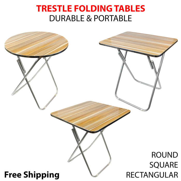 Round Folding Table Trestle Portable Foldable Camping Picnic Square Rectangular