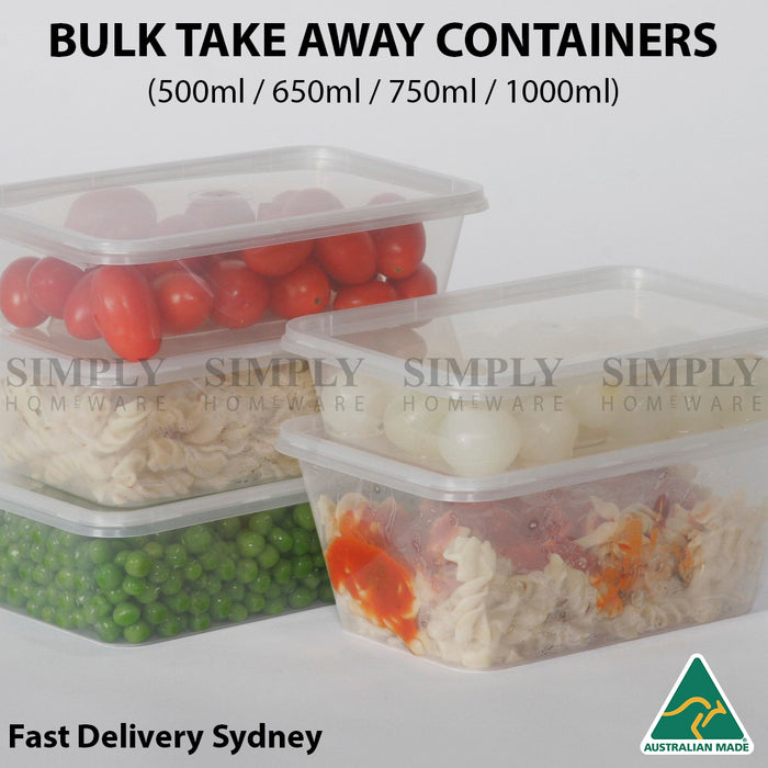 Take away Containers Takeaway Food Plastic Lids Bulk 500ml 650ml 750ml 1000ml