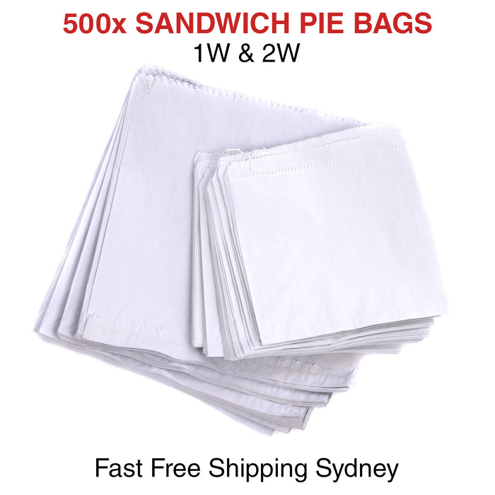 500x 1W 2W Paper Bags White Flat Sandwich Pie Take Away Takeaway Lolly String 3F