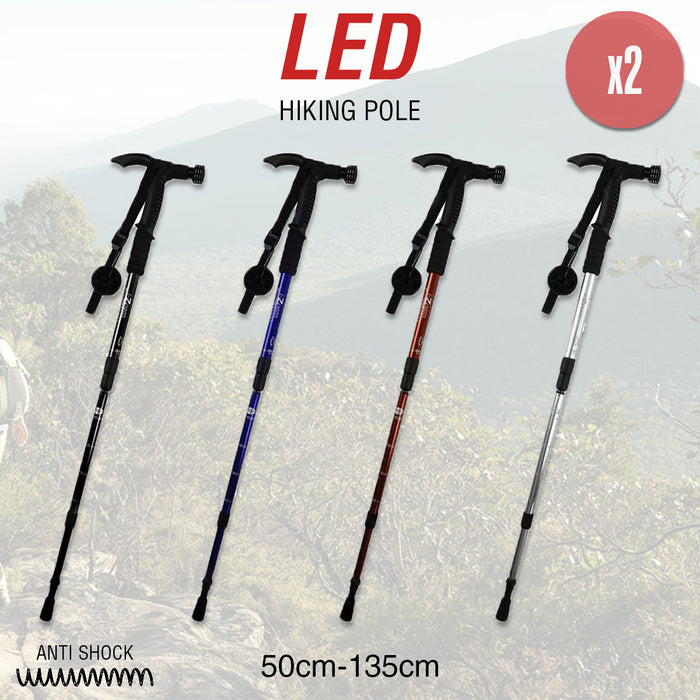 2x Hiking Trekking Poles Walking Stick Aluminium Camping Adjustable Anti Shock