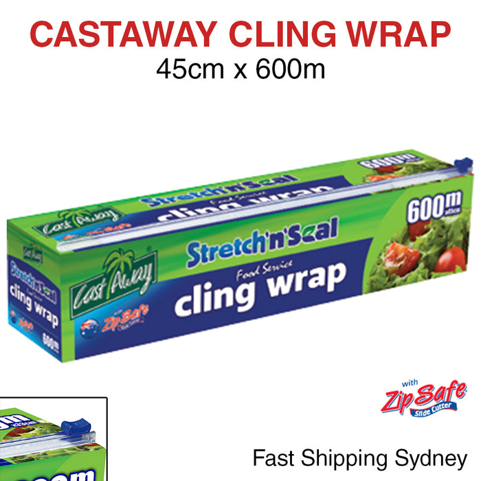 Cling Wrap Dispenser Castaway Slide Cutter Holder Plastic Film Clear 600m x 45cm