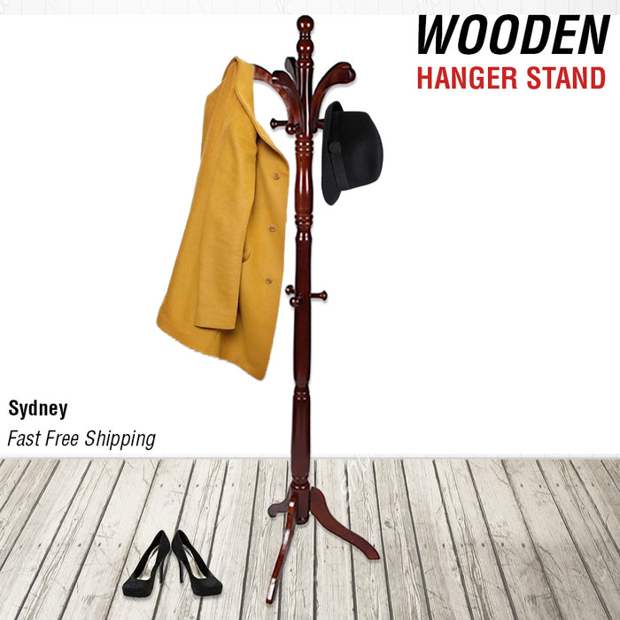 Wooden Coat Stand Rack Clothes Hanger Hat Tree Vintage Jacket Bag Umbrella Hook