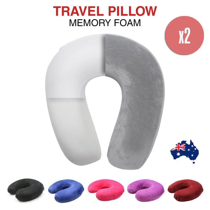 2x Travel Neck Pillow Memory Plane Cushion Airplane Support U Shaped Washable