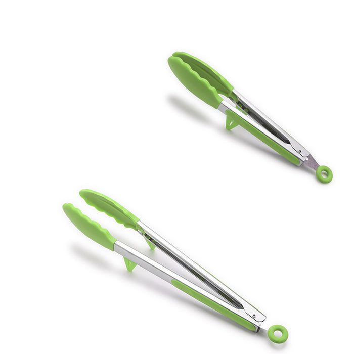 2Pk Lecluse Kitchen Food Silicone Tongs Set Non-Stick Cooking Utensil 9/12inch