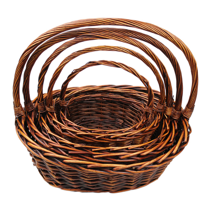 Wicker Basket Set Cane Hamper Picnic Handle Small Large White Brown Vintage Gift