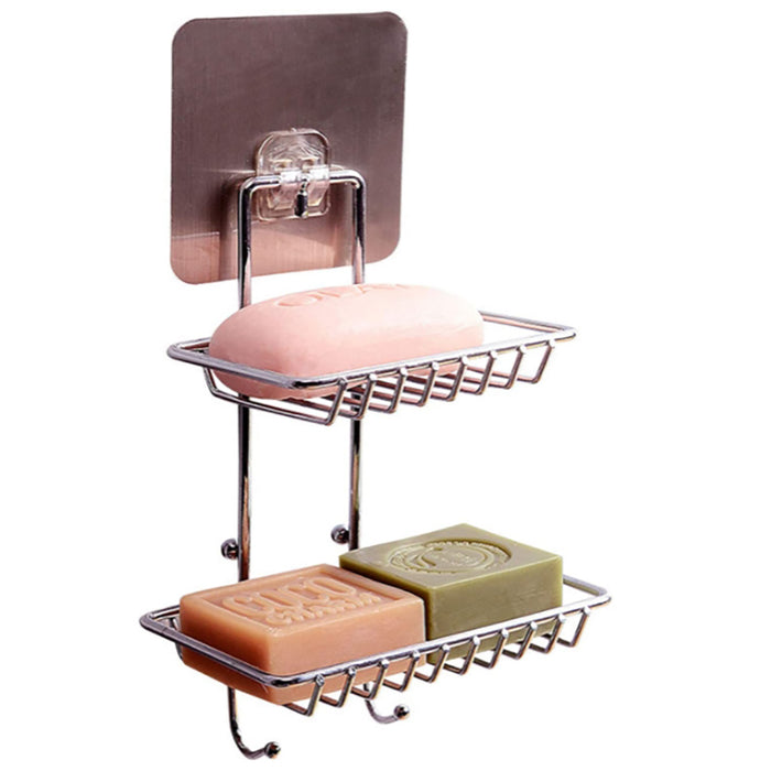 Lecluse 2 Tier Stainless Soap Box Holder Dish with Hooks Steel Bar Holder for Sh