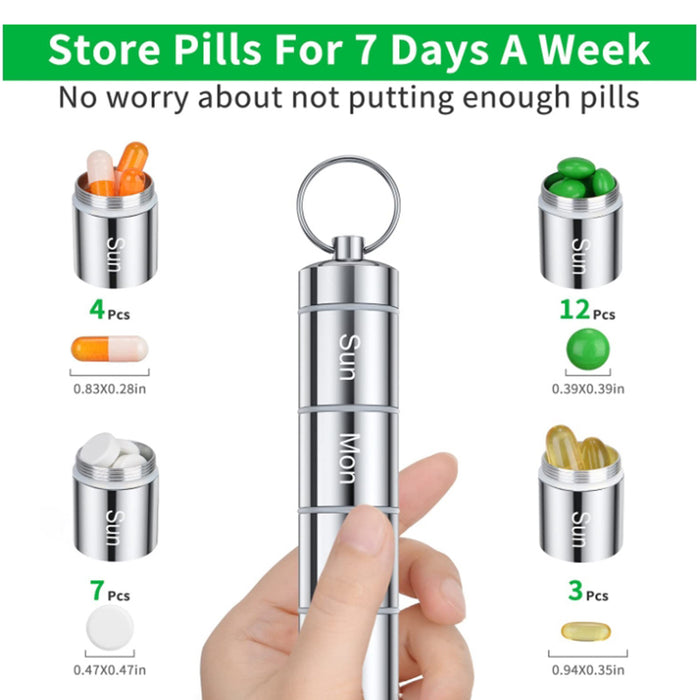 Lecluse Aluminum Alloy Pill Box 7 Day Weekly Small Pill Box Organizer Portable W